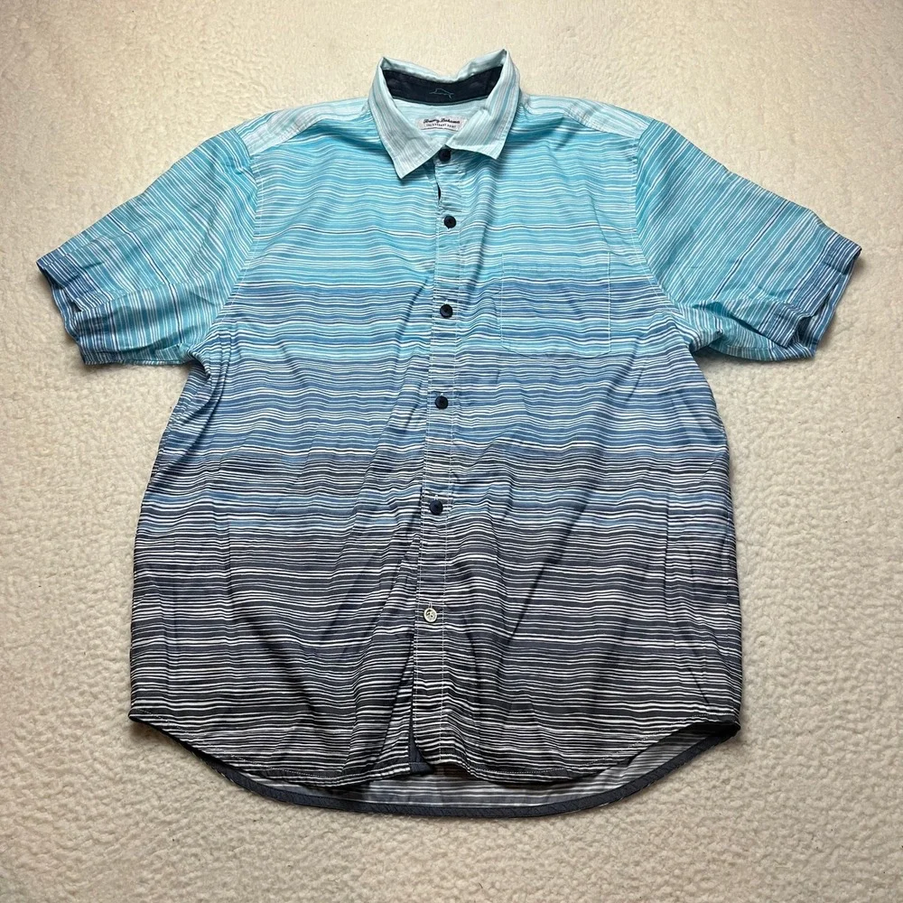 Tommy Bahama Shirt Mens XL Blue Coconut Point Ombre Striped Button Down Short